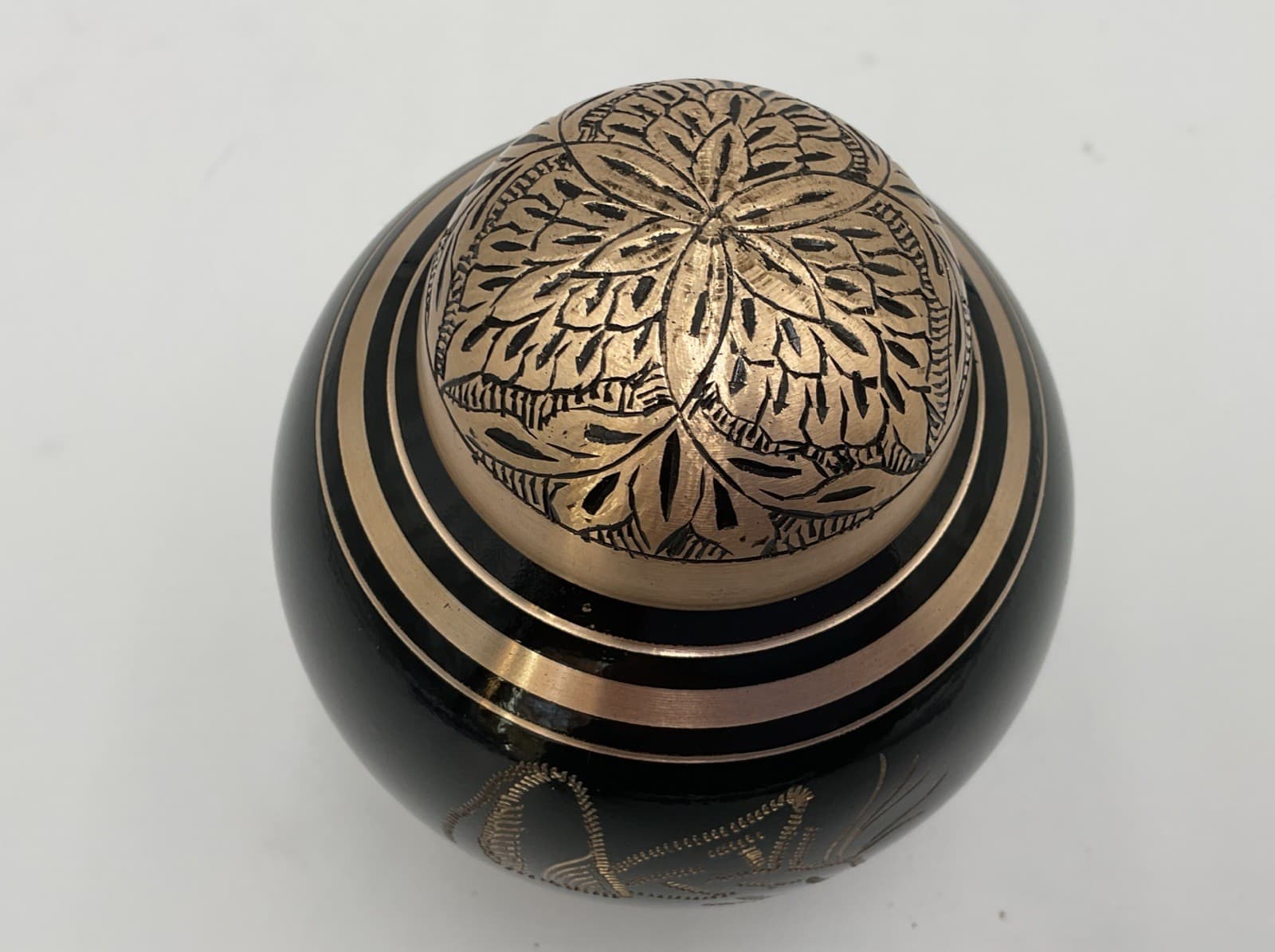 Elegant Cat Cremation Urn Shiny Enamel Over Solid Brass Hand Etched Cat Design 4