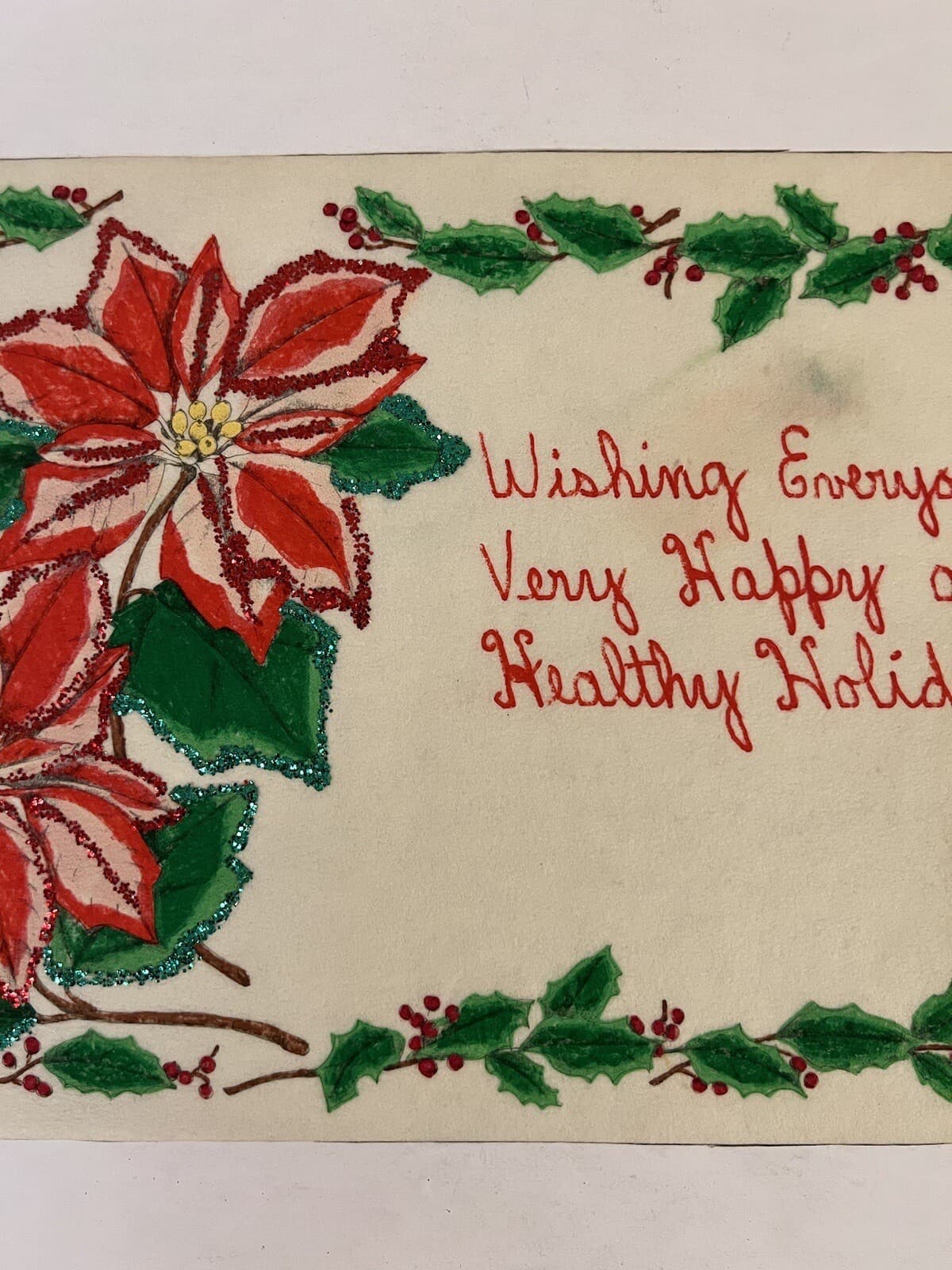 VTG Christmas Placemats (2) Hand Painted Felt Poinsettia 17x10 4