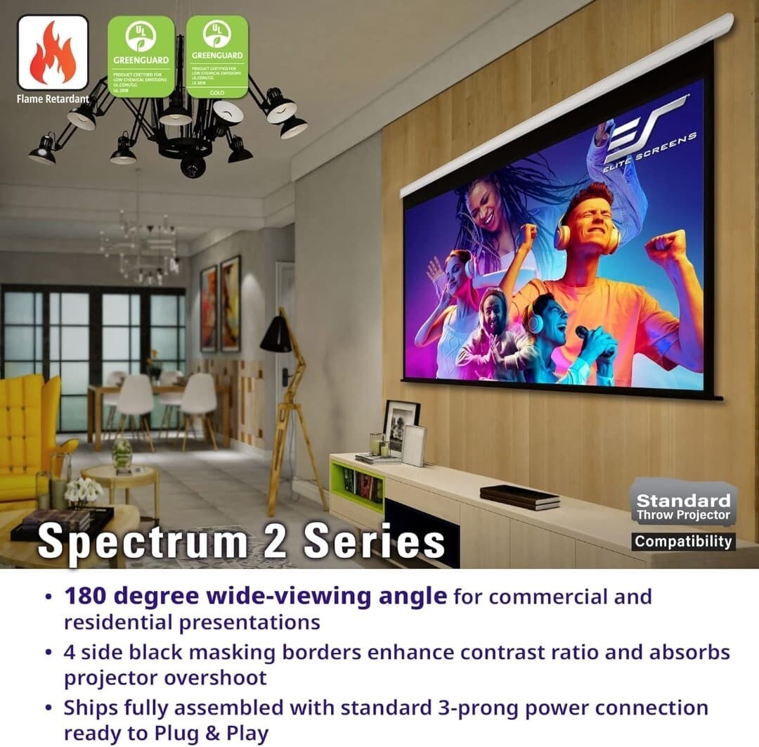Elite Screens Spectrum2, 120" 16:9 Electric Motorized Drop Projector Screen NEW 2