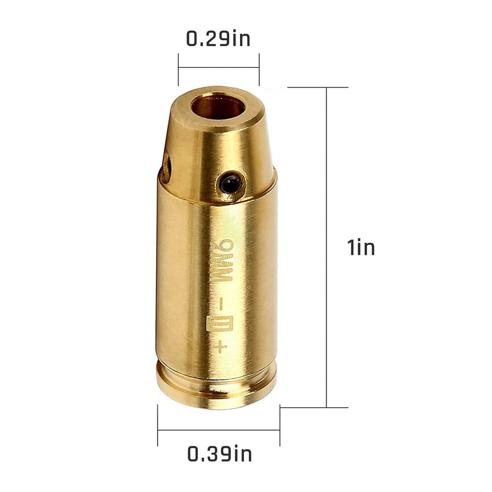 CAL 9mm Red Laser Bore Sight Brass Cartridge Bullet Shap Boresighter 6 Batteries 6