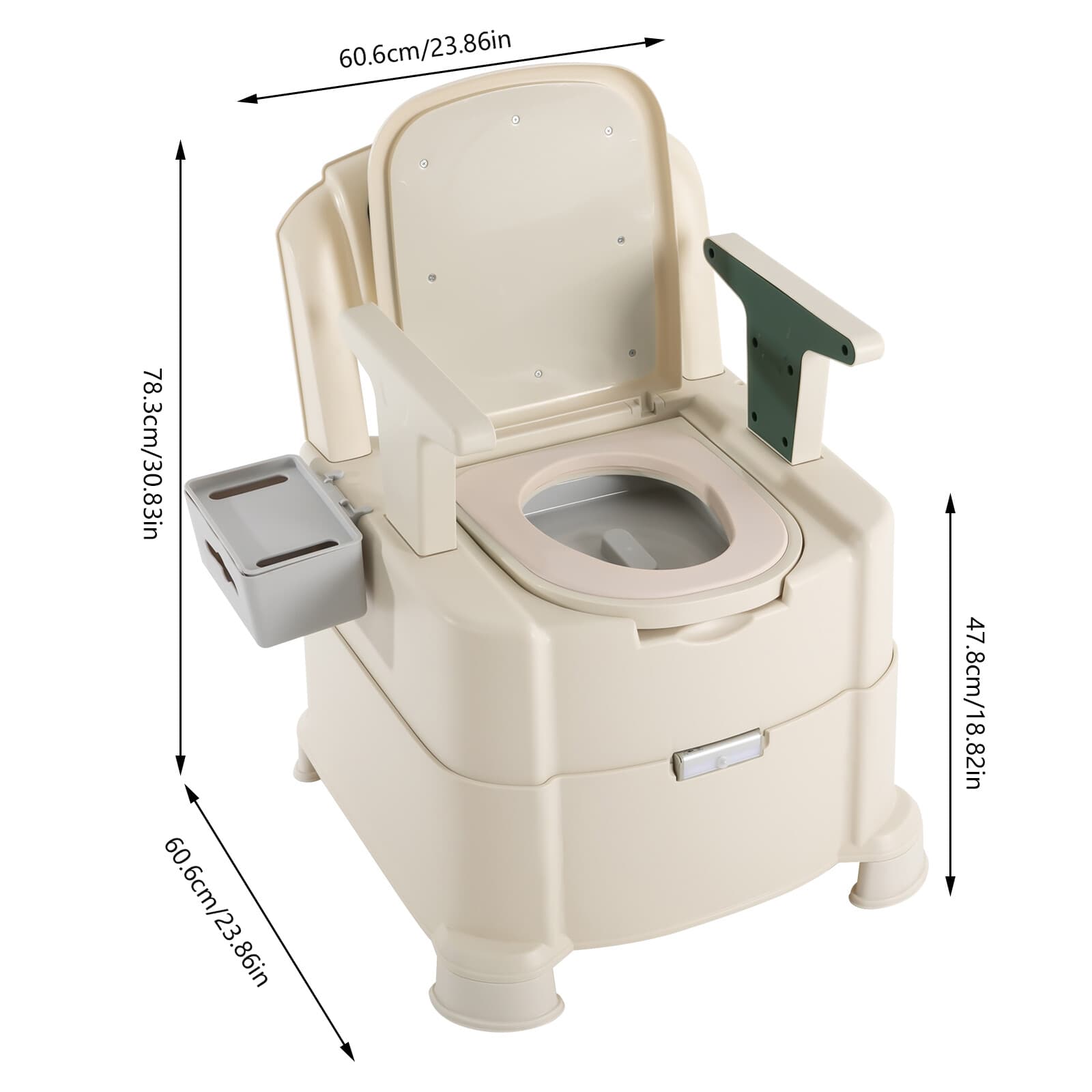 Portable Bedside Commode Toilet Chair with Sensor Night Light For Elderly 200kg 4
