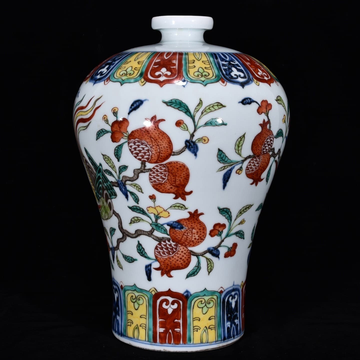 Collectable Art Hand Painting Five Colours Porcelain Bird Mei Vase 2