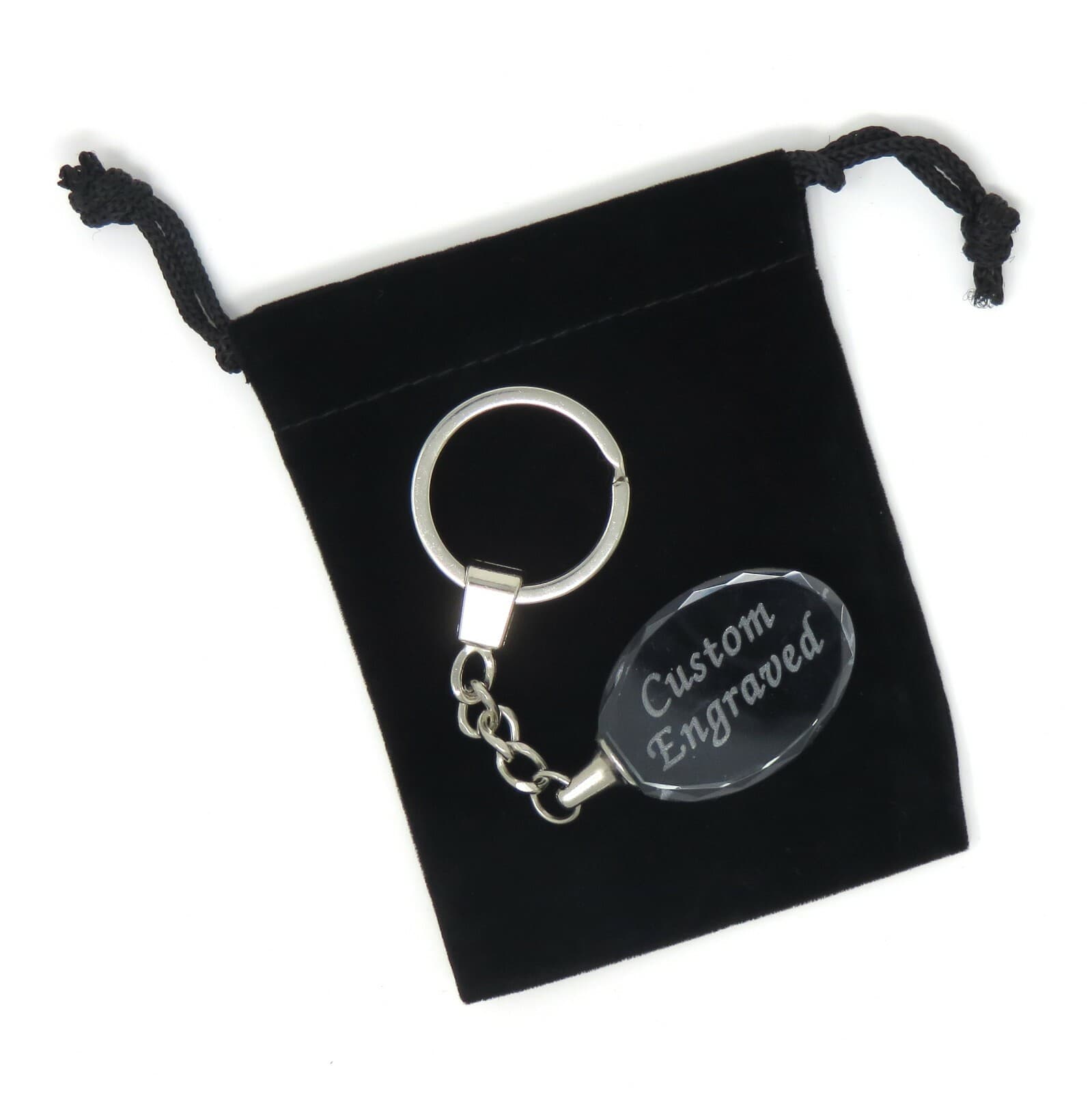 PERSONALIZED Oval Crystal Key Chain and Ring 2 Lines - Custom Laser Engraved USA 2
