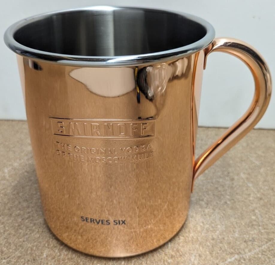 New Smirnoff Original Vodka Moscow Mule Serves 6 Person Group Copper Mug 7 3/4"H 2