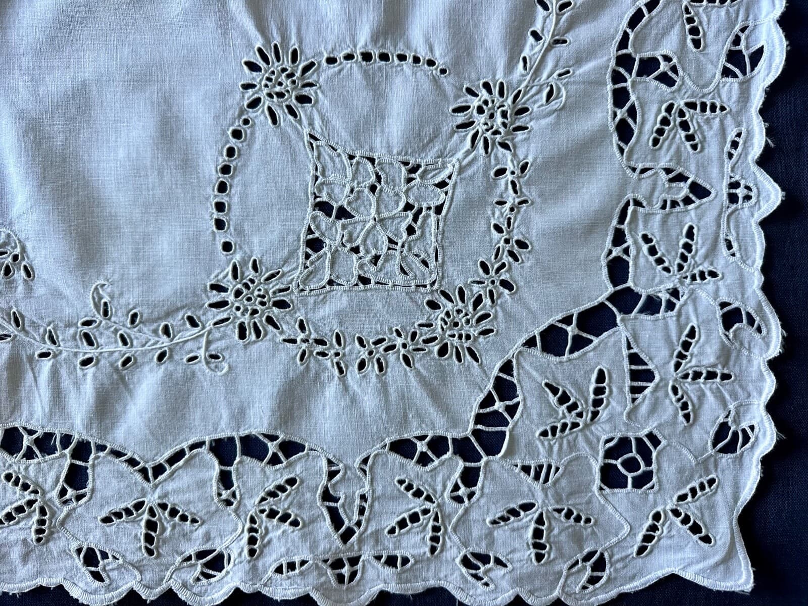 Antique Pillow Shams LARGE PAIR Handmade Richlieu Cutwork Embroidery 5