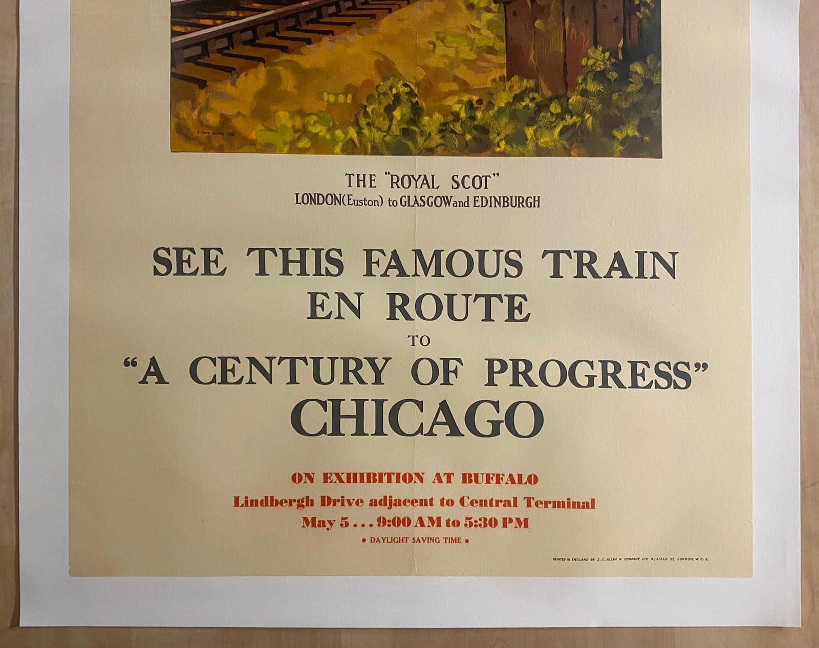 1933 Royal Scot Train Exhibition Poster Chicago World’s Fair LM&S Vintage Linen 2