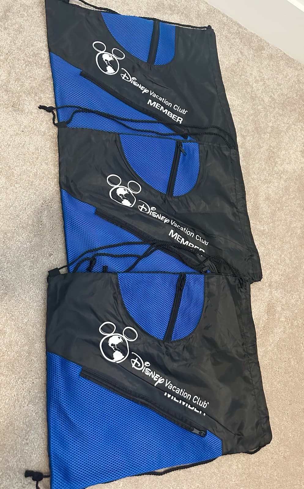 Disney Vacation Club DVC Mesh Bag Lightweight Drawstring Backpack Blue Black