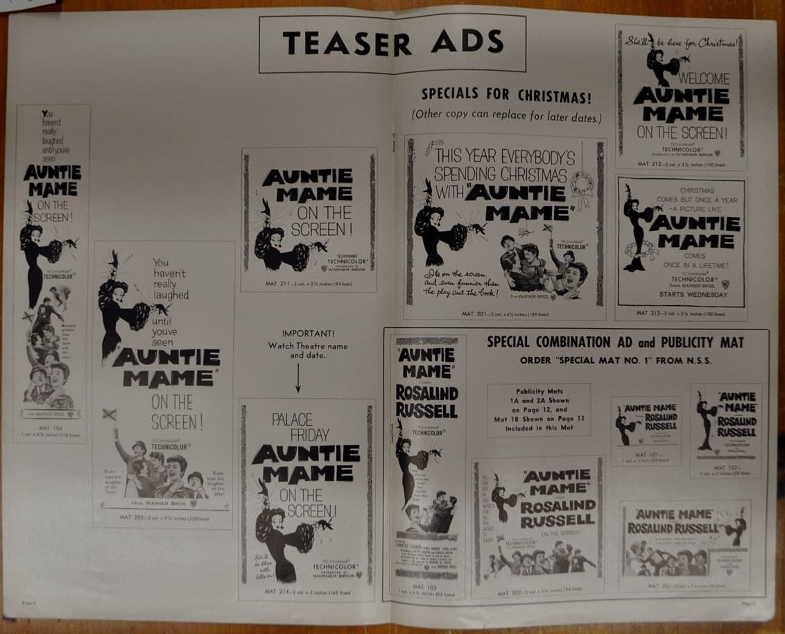 AUNTIE MAME 1958 ORIGINAL 11X17 Movie PRESSBOOK ROSALIND RUSSELL FOREST TUCKER 2