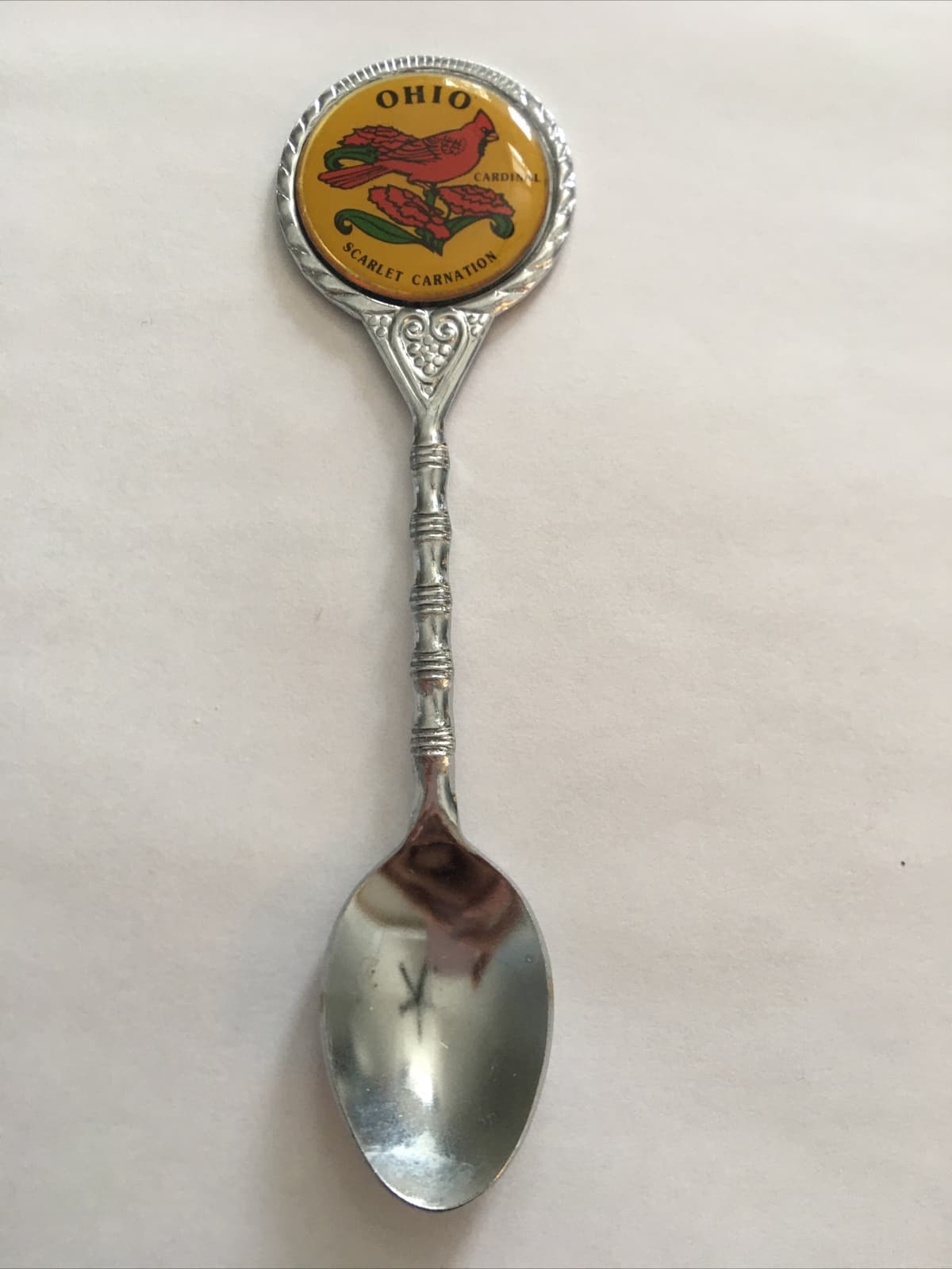 Vintage Souvenir Spoon US Collectible Ohio Cardinal Scarlet Carnation 2