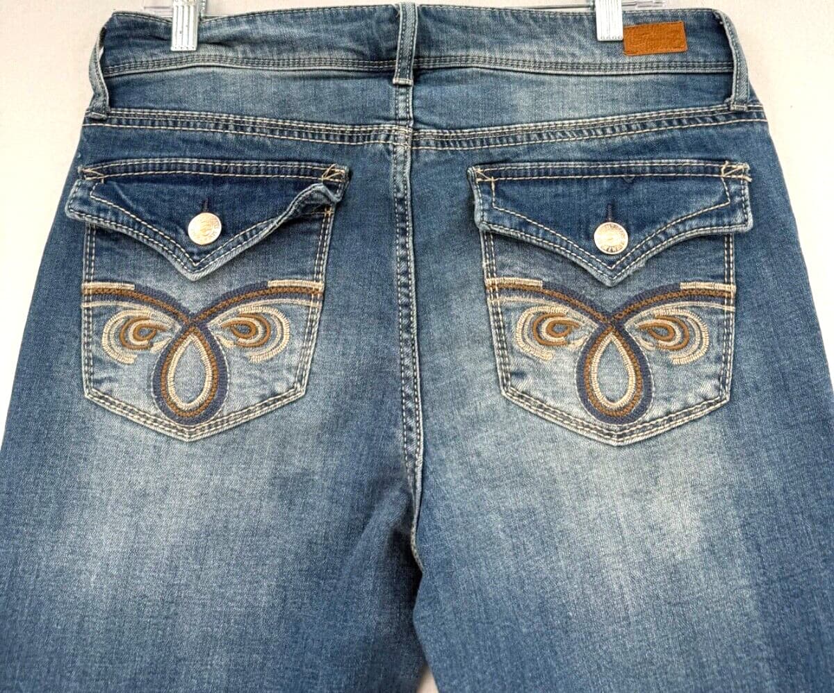 Seven7 Jeans Women's 12 Rocker Slim Boot Cut Distress Med Wash Embroidery Pocket 5