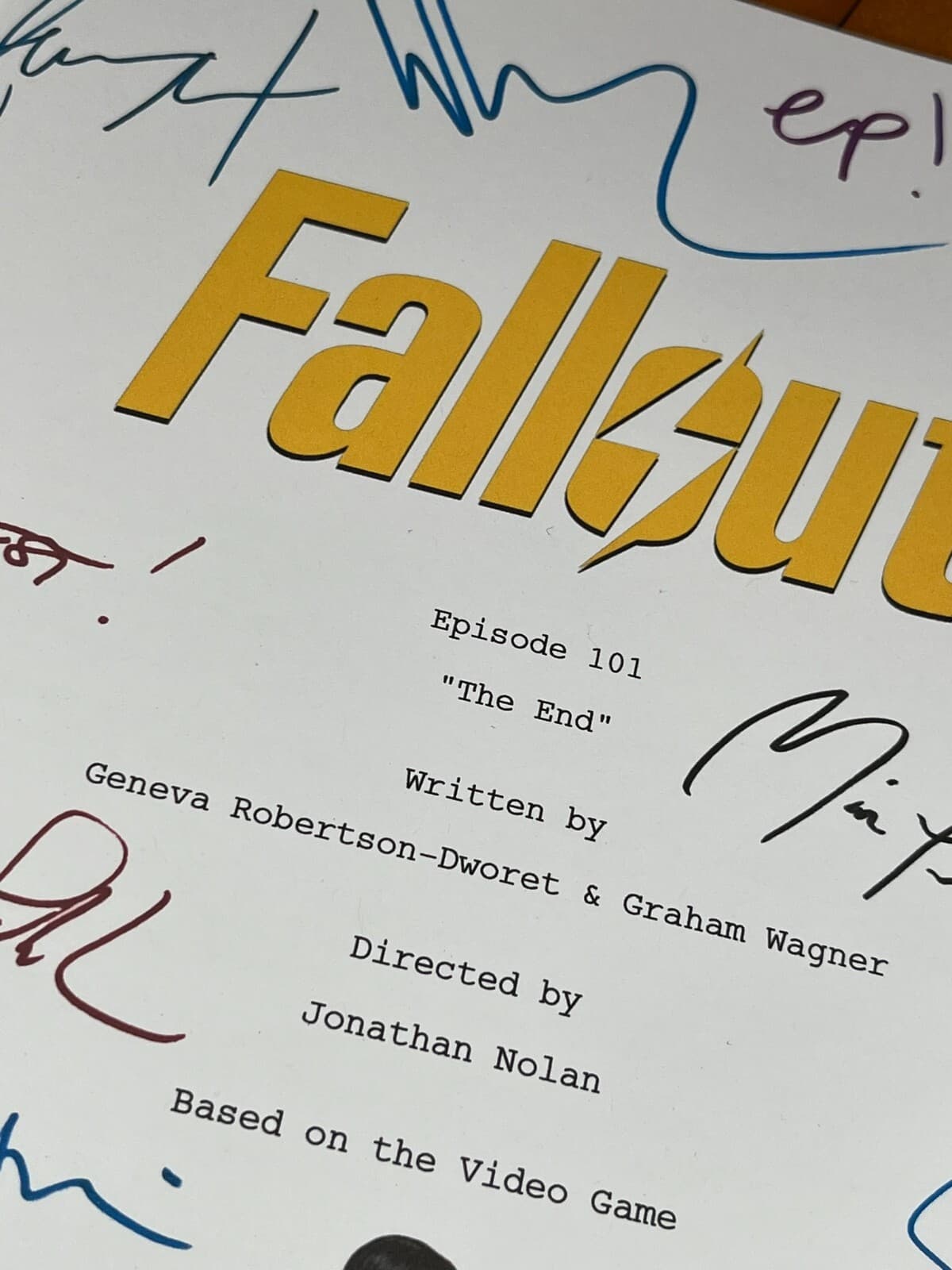 Fallout Pilot Script Signed- Autograph Reprints- Fallout TV Show 2