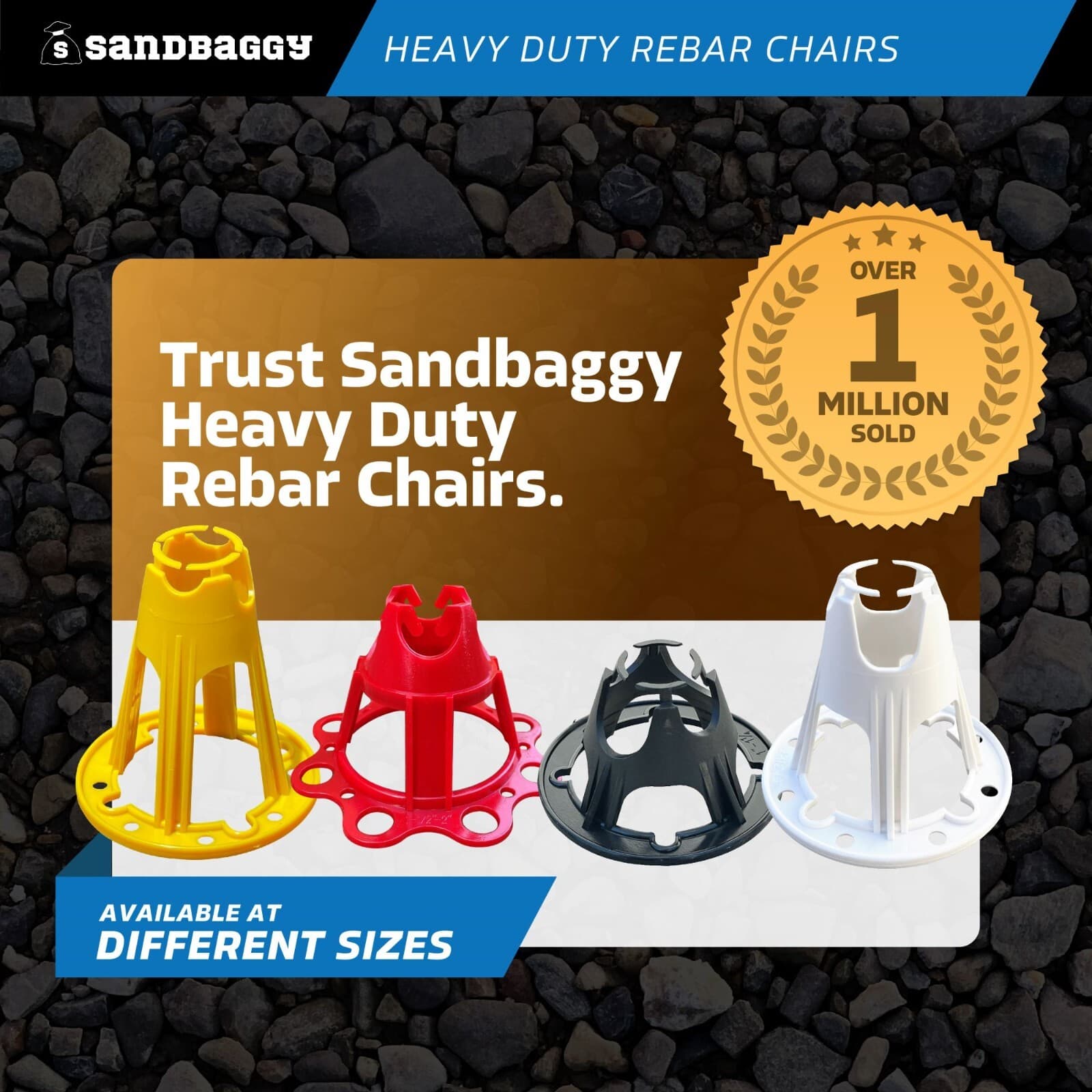 Sandbaggy Plastic Rebar Chairs - Elevates Rebar 2.5" or  3" - Rebar #3 to #5 2
