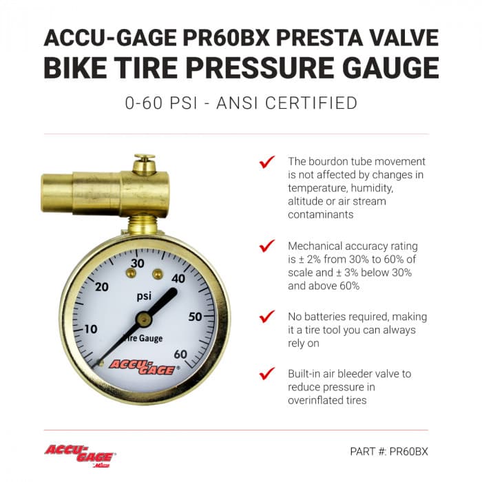 ACCU-GAGE® by Milton® Presta Valve Bike Tire Pressure Gauge with Bleeder Valve 4