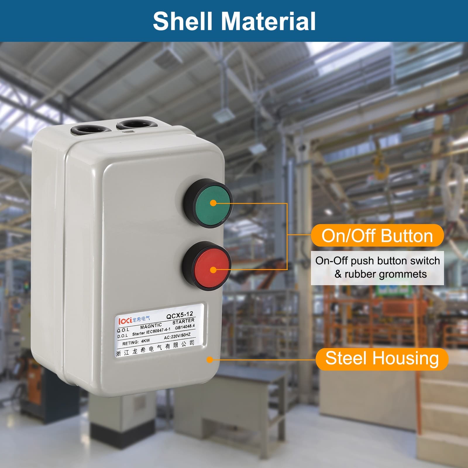 Magnetic Electric Motor Starter, 220V 4KW 5HP, 2 Phase Magnetic Switch Motor 3