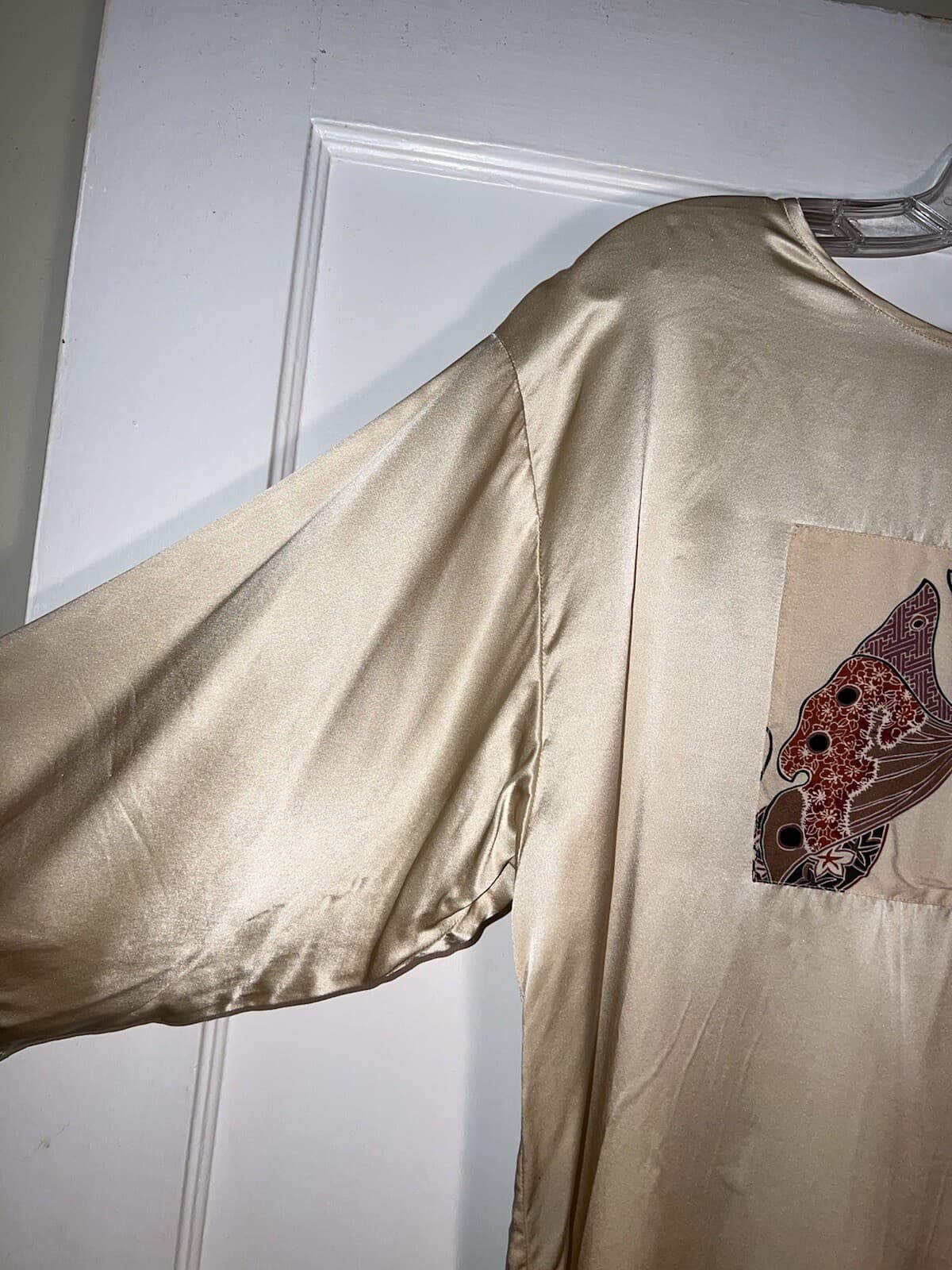 Vintage Jane Suttell  made in USA Silk tunic top Ivory Moth O/S.  d513 4