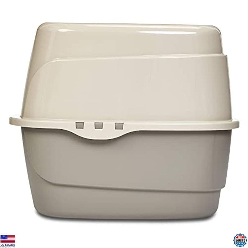 Basics Charcoal Cat Litter Box with Lid - No-Mess Design, Standard 26"x23"x20 3