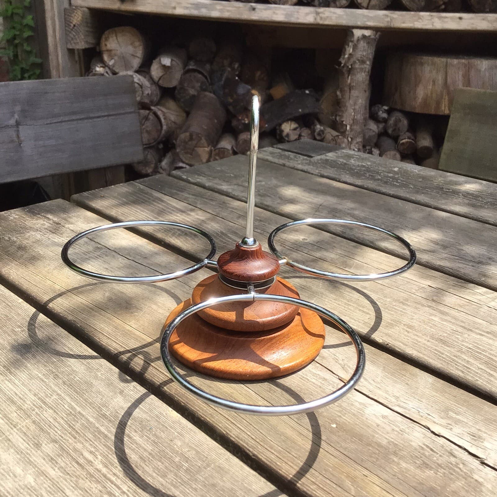Vintage MidCentury Danish Luthje Teak Wood 3 Section Lazy Susan Condiment Holder 3