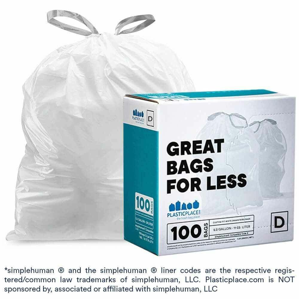 Plasticplace Custom Fit Trash Bags Compatible with simplehuman Code D, 100 Count