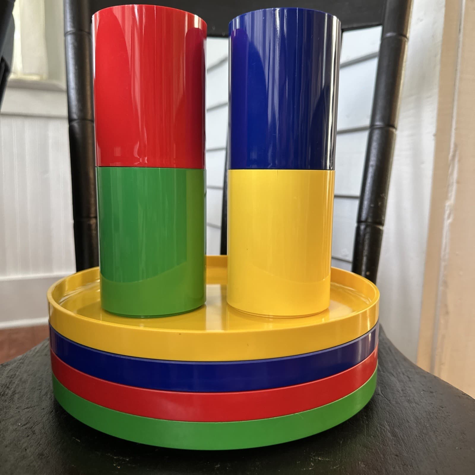 Vintage Heller Massimo Vignelli 8  Piece Rainbow Dining Set MCM Plastic EUC  3