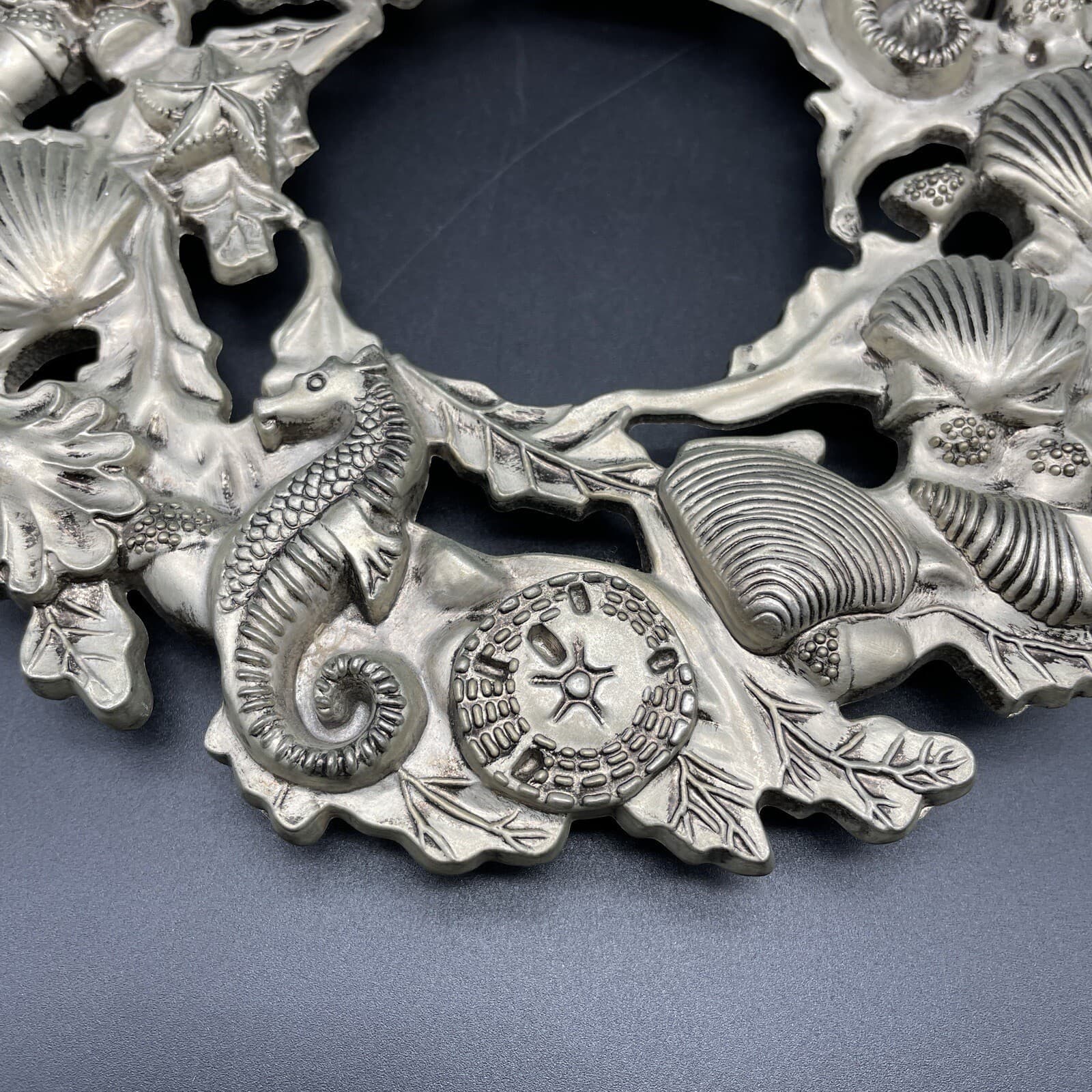 Vtg International Silver Co Seashell Ocean Marine life Wreath Trivet Beach Decor 4