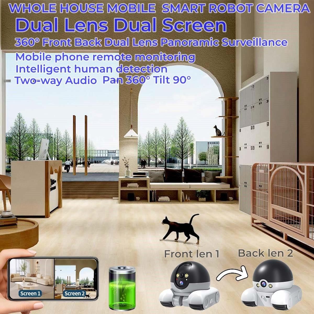 4G SIM APP Movable Pet Cat 2MP Dual Lens Dual Screen Action Smart Robot Camera 2