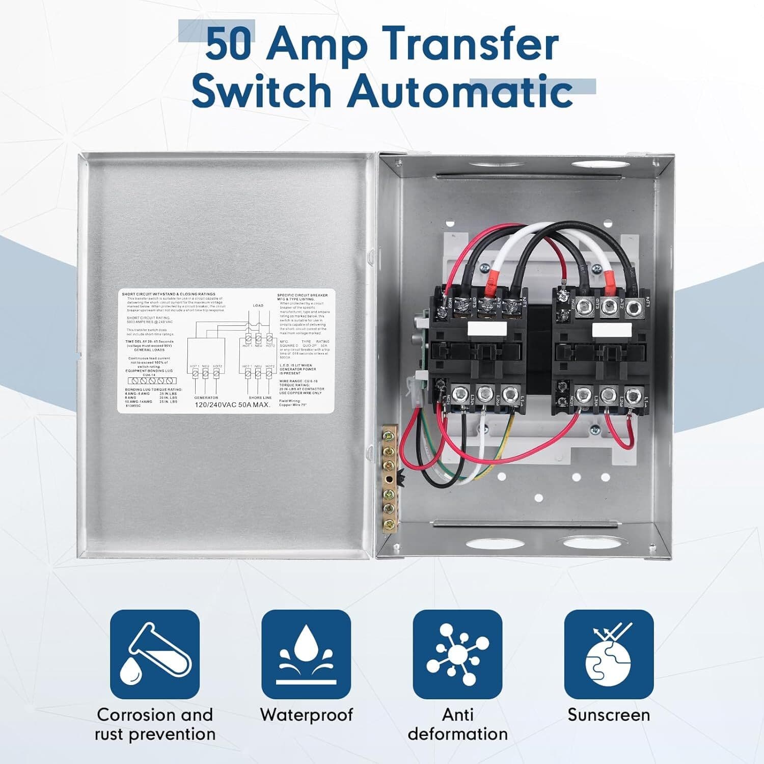 50 Amp Transfer Switch RV Automatic Transfer Switch for RV Speedboats Home Stand 4