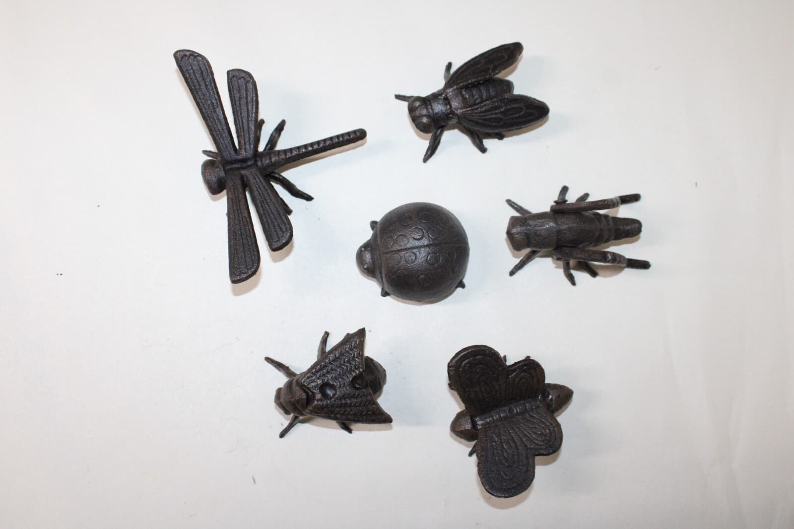 Cast Iron Butterfly Dragonfly Lady Bug Moth Cricket Cicada Figurines- Set Of 6 6
