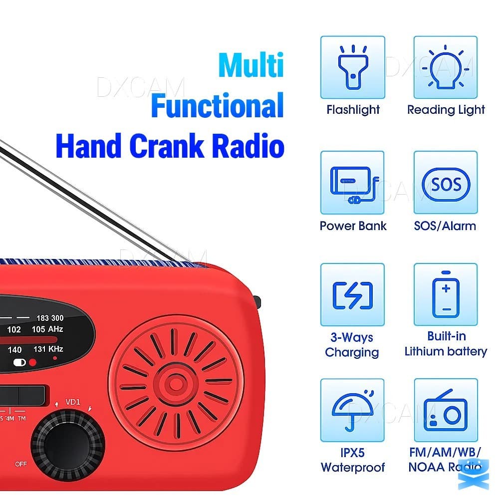 Solar Radio Hand Crank LED Flashlight Multifunctional Emergency Camping 2