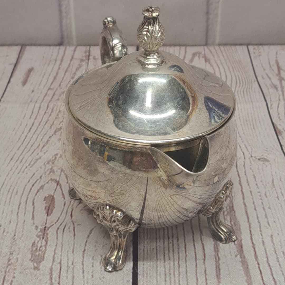 VTG Taunton Silversmiths Silver Plated Footed  Creamer With Lid, Lion Mark 2