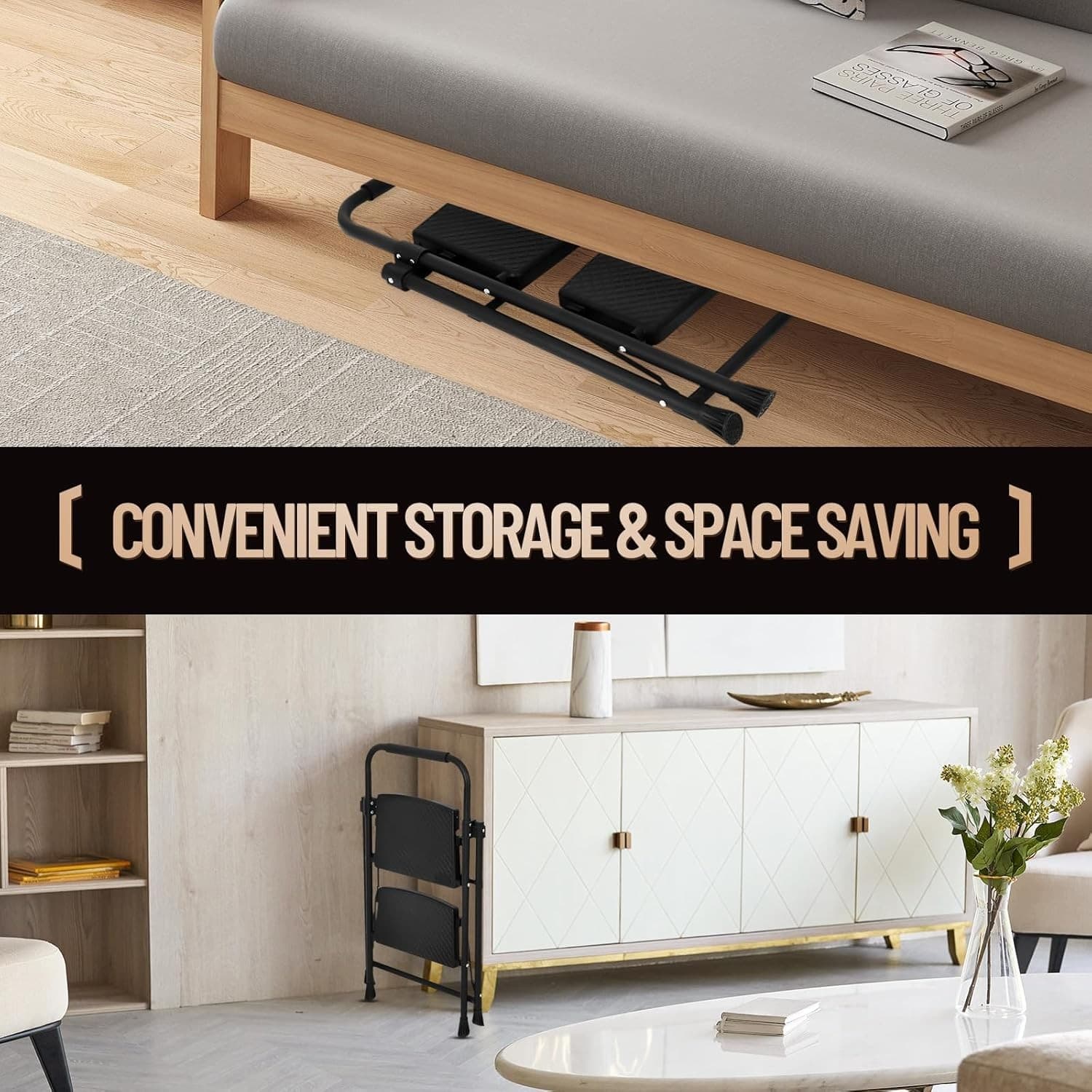 Step Ladder 2 Folding Stool for Adults 500lbs 2-Step, Black  5