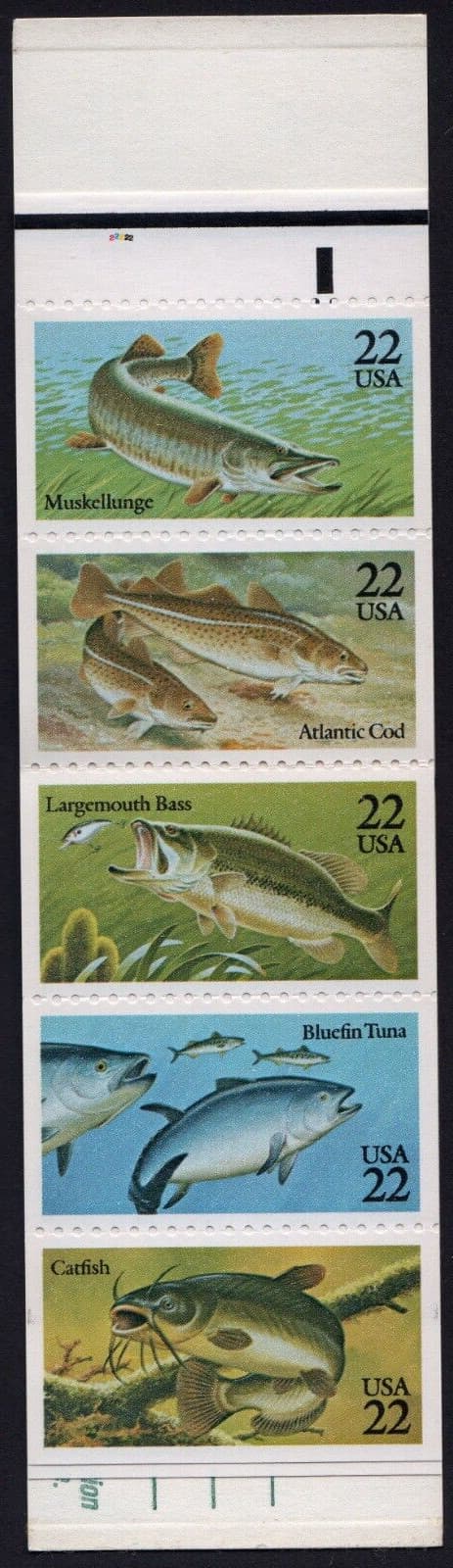 Scott #BK154 (2205-2209a) Fish (Tuna, Bass, Catfish) Booklet of 10 Stamps - MNH 2