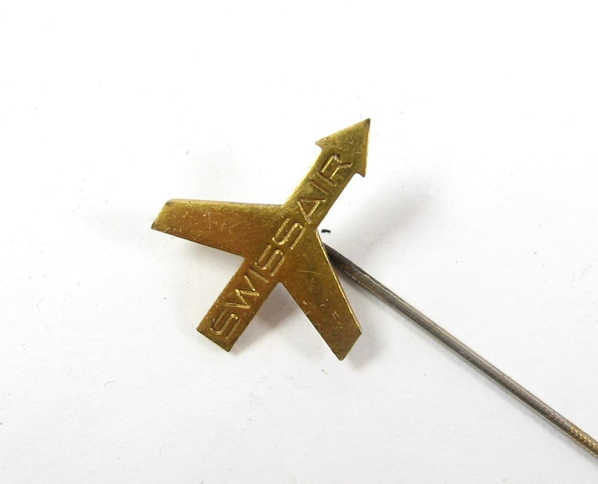 Vintage SWISSAIR AIRLINES Stickpin Huguenin Le Locle Swiss Airplane BRASS 2 1/8" 4