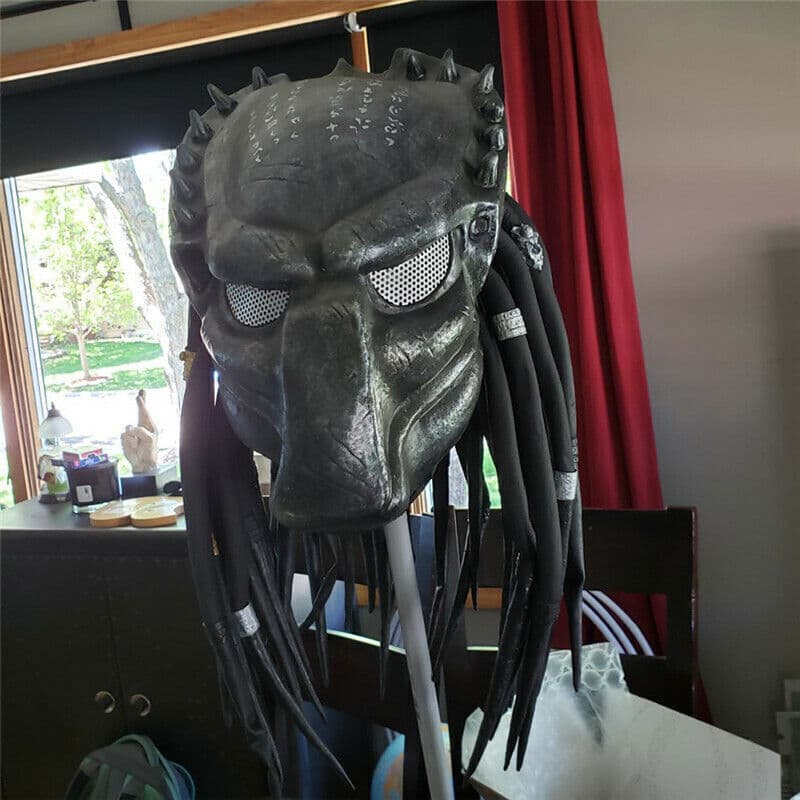 US STOCK Predator Alien vs Predator Mask w/ Braid Halloween Cosplay Props Helmet