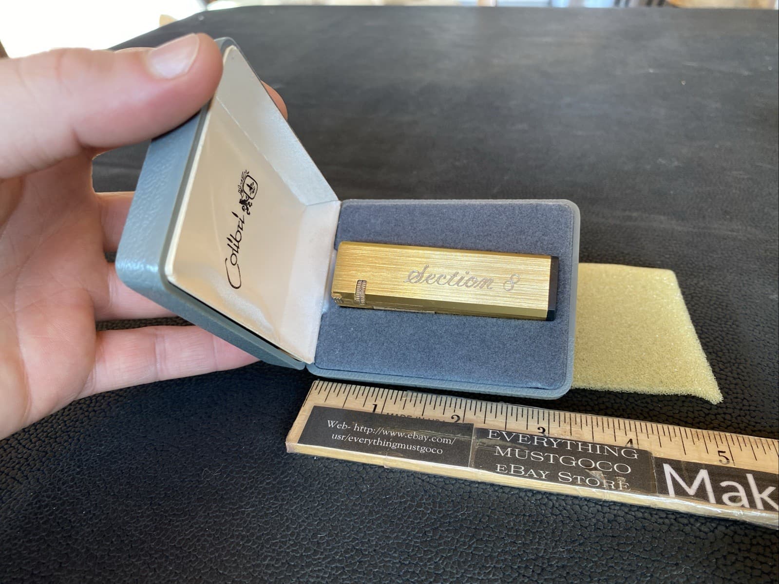 Vtg Colibri Flint Side Roller Wheel Lighter Brushed Good Tone Finish w/ MONOGRAM 2