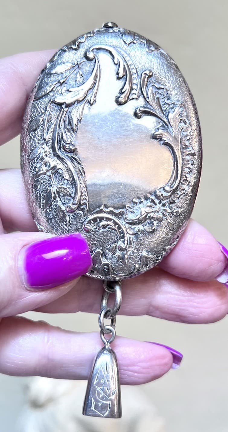 GORGEOUS Victorian Antique .800 Silver Ornate Chatelaine Slide Mirror/Pendant