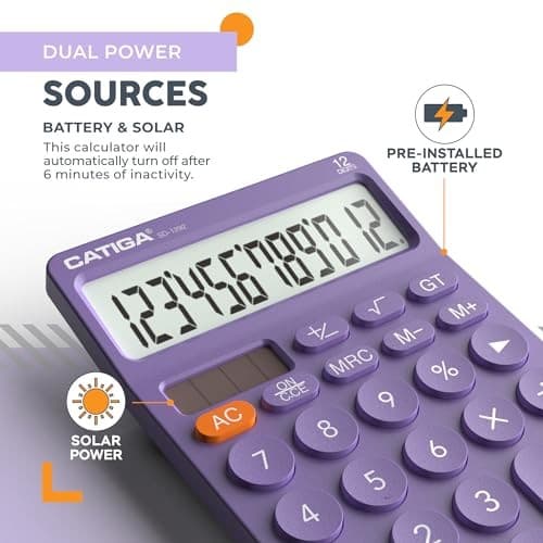  12 Digit Desktop Calculator with Large LCD Display, 4 Functions 7) Purple 5