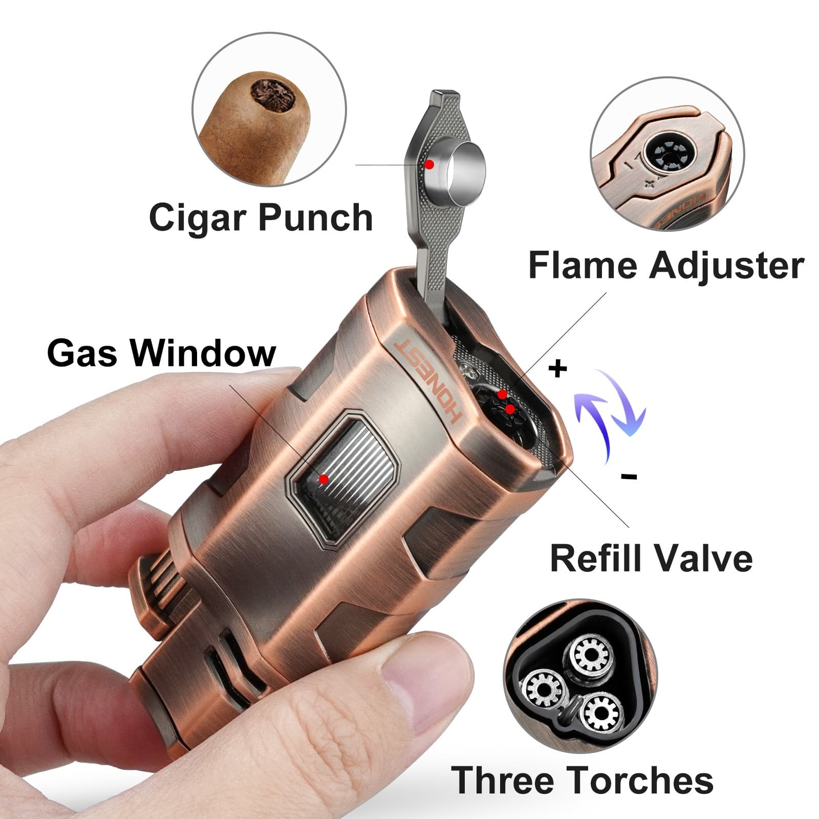 Metal Cigar Lighter Butane 3 Torch Jet Flame Lighter With Cigars Punch Accessor 4