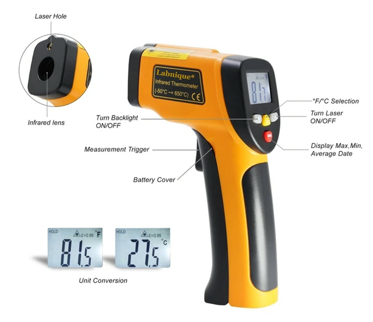 Industrial Infrared Thermometer, Non-Contact Digital Temperature Gun, -58~1202℉ 2