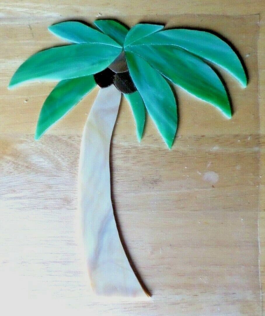 STAINED GLASS hand pre cut MOSAIC Inlay tile,stepping stone,SMALL PALM TREE 5X5