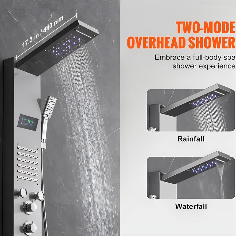 LED Rainfall 5in1 Shower Panel System W/Massage Jets&Hand Spray Stainless Steel 4