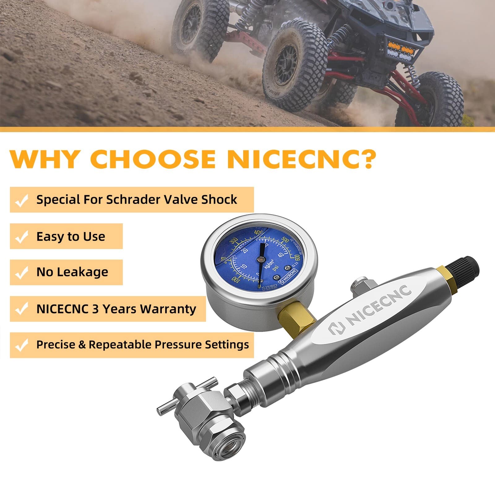 NICECNC Nitrogen Regulator Kit 600 psi No Loss Chuck For Schrader Valve Shock 4