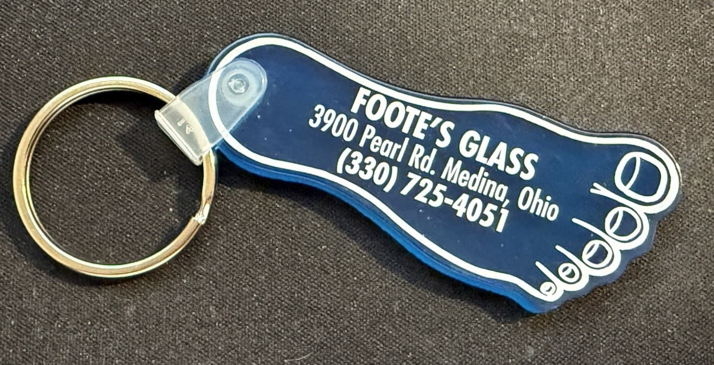 Vintage Foote's Glass Medina Ohio Keychain FOB RARE Foot Shaped Auto Repair