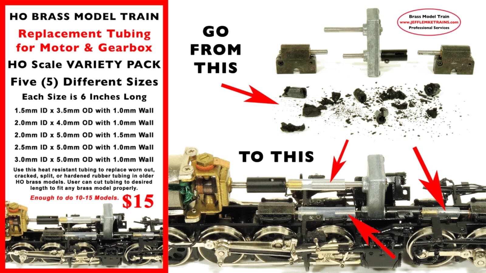 HO Scale Brass Locomotive Replacement Tubing for Motor and Gearbox Shafts NEW!