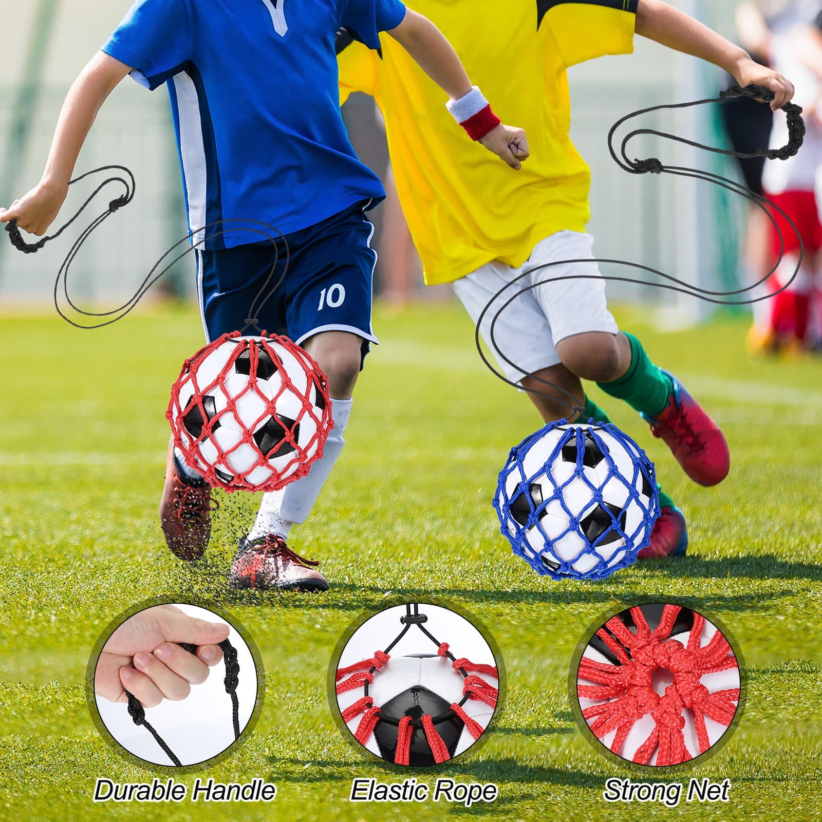 Soccer Ball Net, Solo Football Ball Kick Net Practice Training, Red/Blue 3