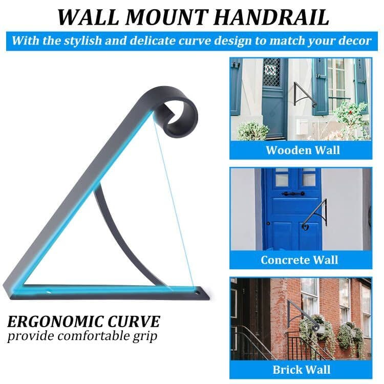 Steel Grab Rail Handrail Railing for 1-2 Steps Wall Mount Hand Rail Bar 5