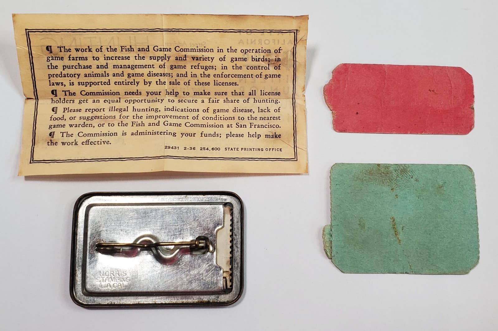 1937 California Migratory Bird License, Citizen Junior Hunting & Fishing Tickets 6