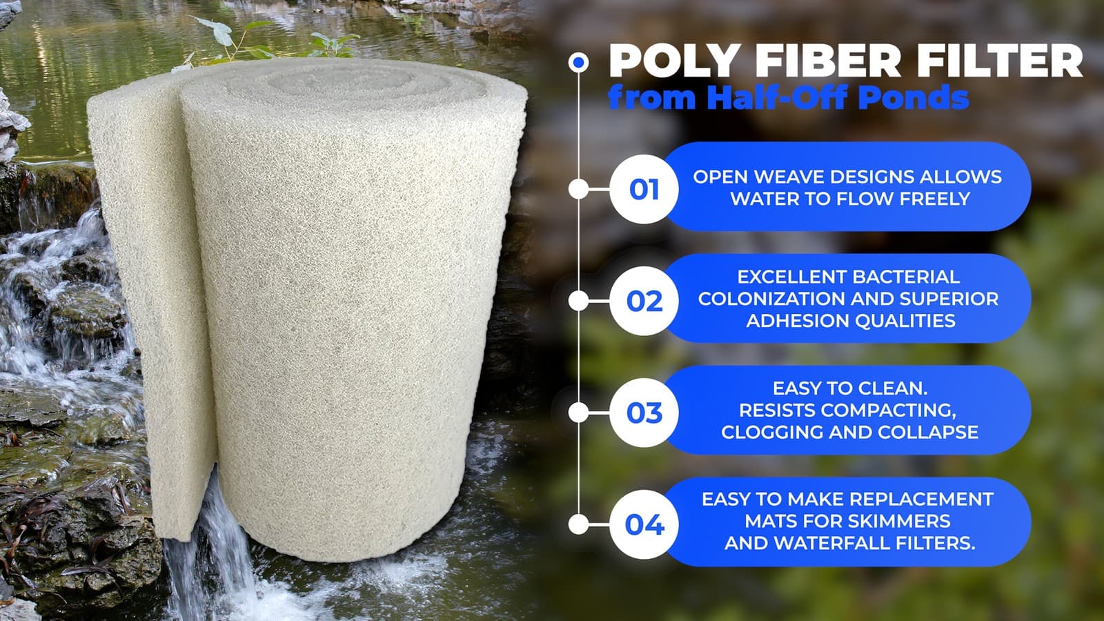 HALF OFF PONDS Poly Fiber Bulk Filter Media Pad - 2 inch Thick - 28" x 90' 2