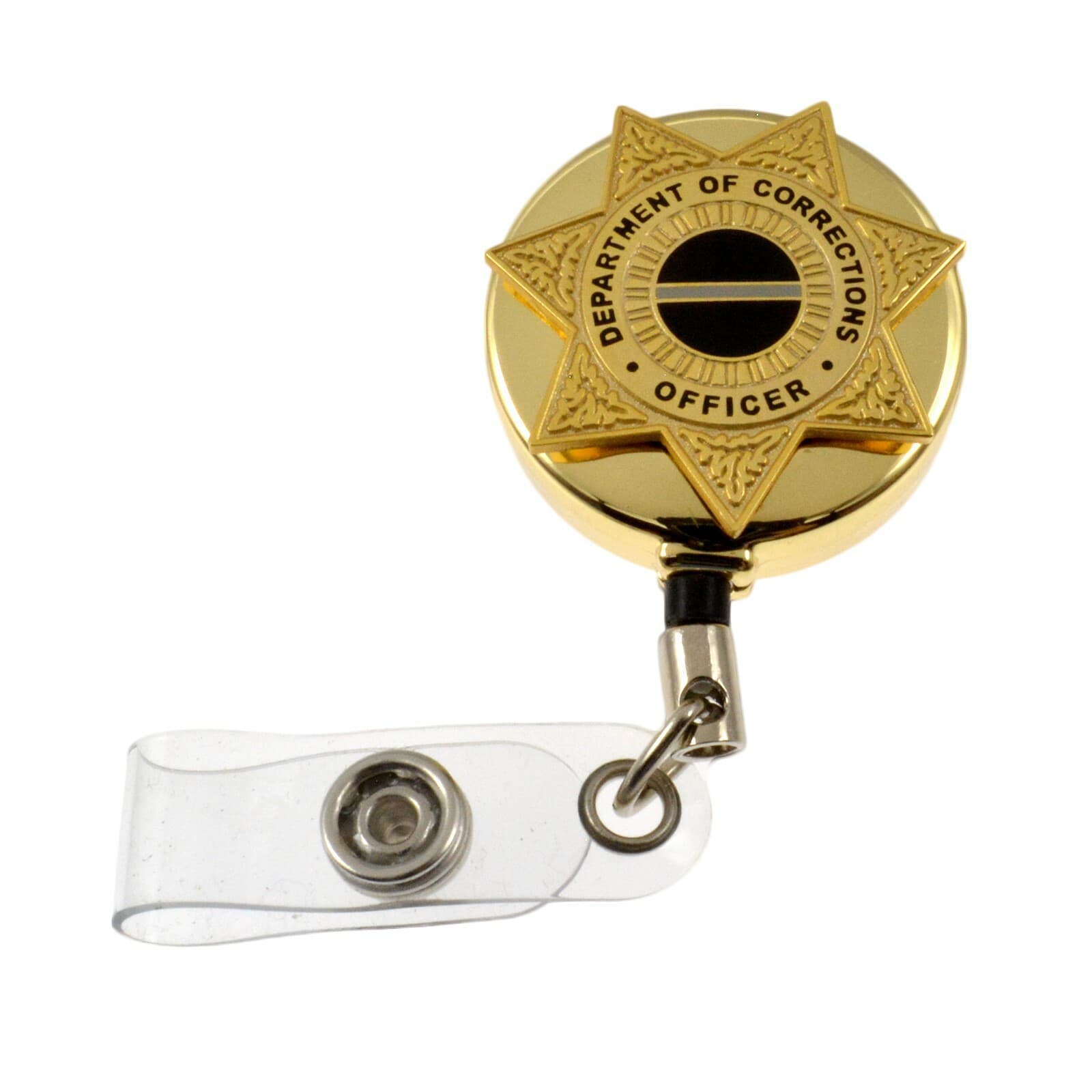 Corrections Officer 7 Point Star Badge Reel Retractable ID Card Holder Gold