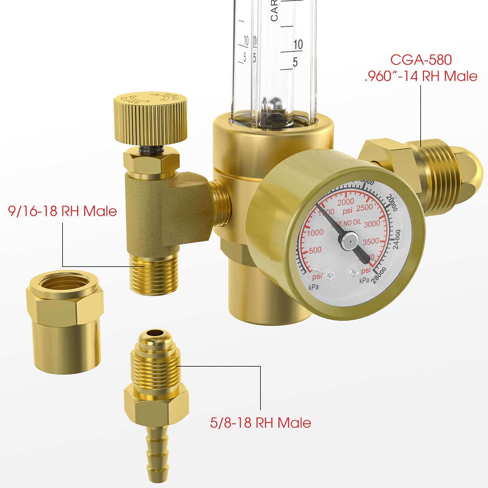 CO2 Argon Gas Regulator, flow meter regulator with 8ft Gas Hose for MIG TIG 5