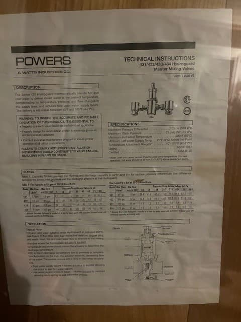 Powers 434-1000 Master Water Cold Hot Mixing Valve - 434 Rough Bronze Hydroguard 3